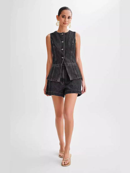 Combi-Short Jean Boutonné