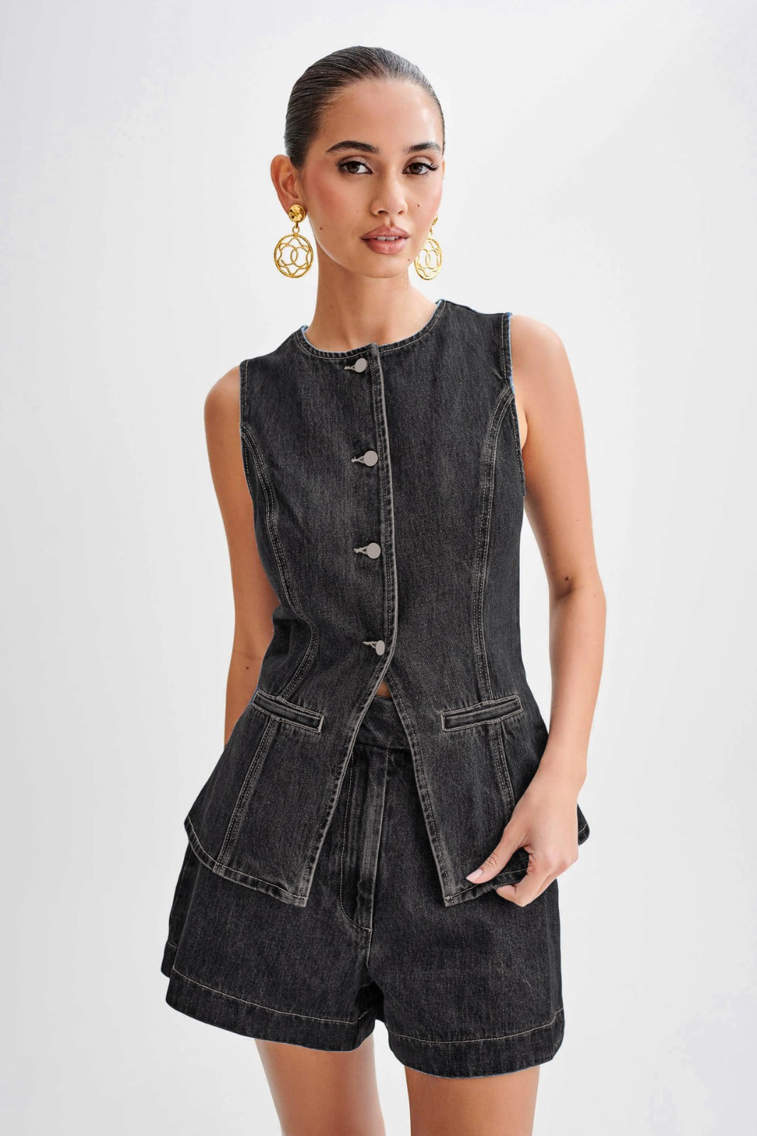 Combi-Short Jean Boutonné