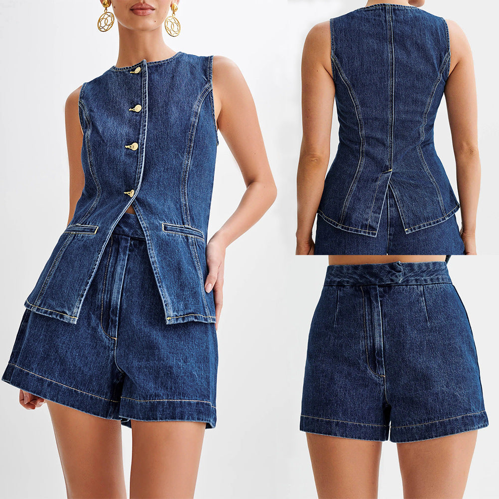 Combi-Short Jean Boutonné