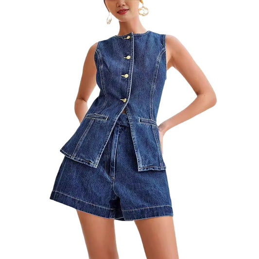 Combi-Short Jean Boutonné