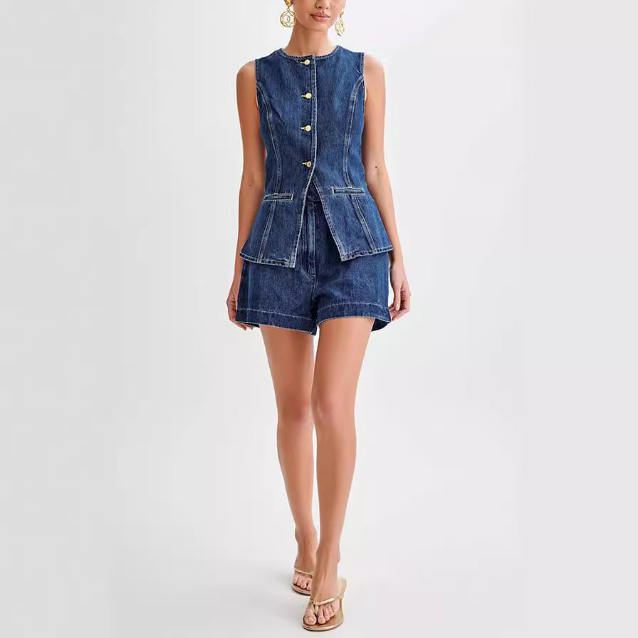 Combi-Short Jean Boutonné